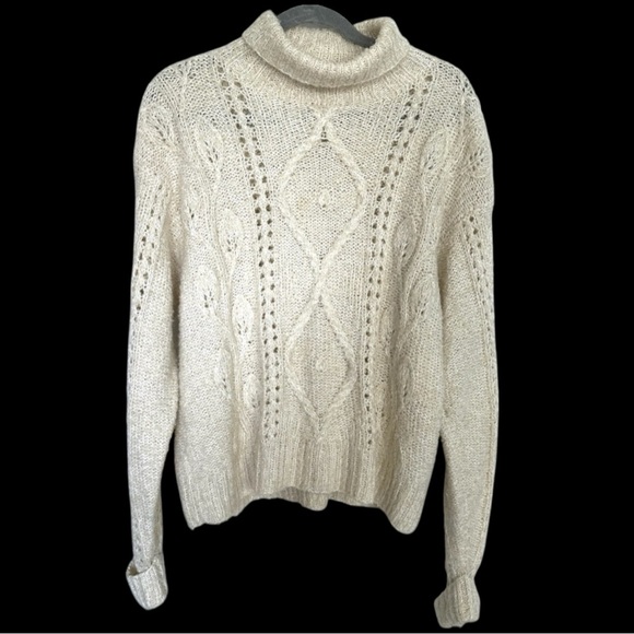 Vintage Jennifer Reed Neiman Marcus Hand Knitted Cream Turtleneck Sweater-XL - Picture 9 of 10
